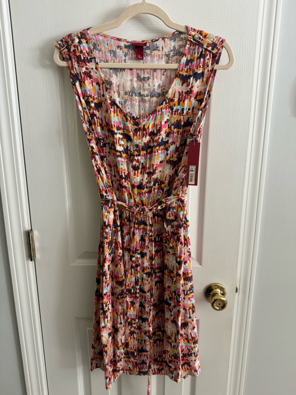 Merona L Multicolor Belted Sleeveless Dress